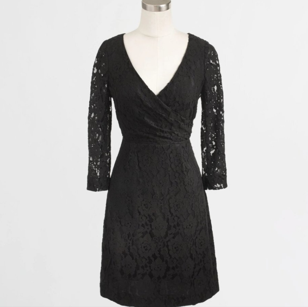 NWT black J.Crew lace faux wrap dress